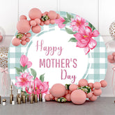 Lofaris Green White Plaid Floral Round Mothers Day Backdrop